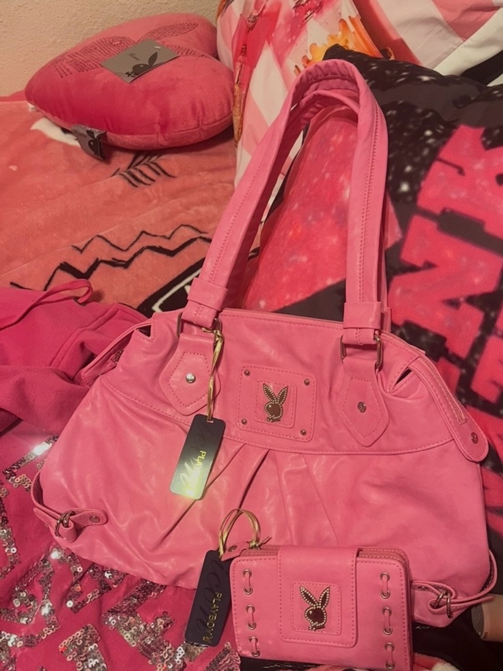 NWT Vintage Playboy Bunny pink purse & matching wallet